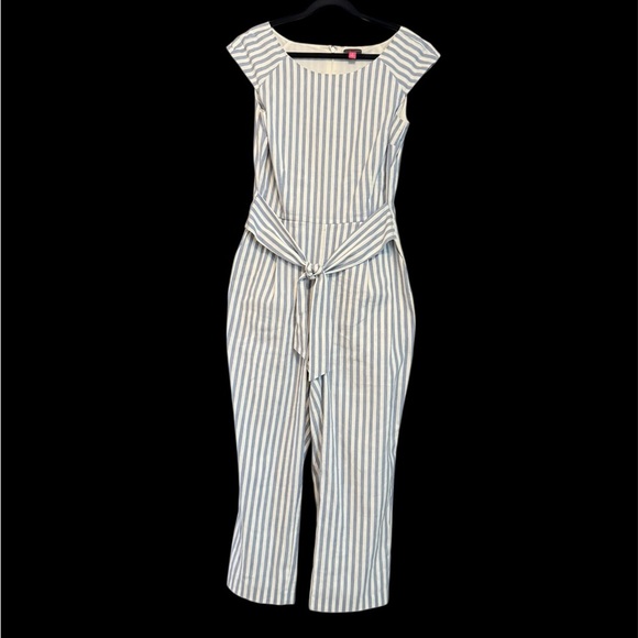 Vince Camuto Pants - Vince Camuto Blue and White Striped Jumpsuit